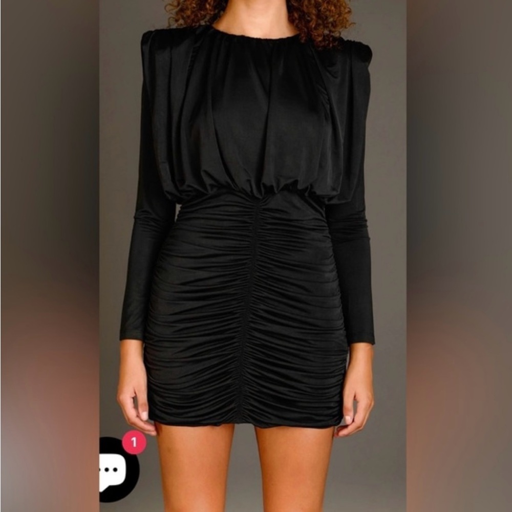 Endless Rose Ruched Long Sleeve Black Mini Dress Shoulder Pad NWOT Size Small✨